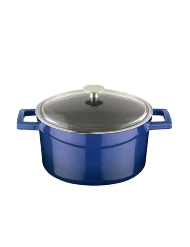 Чугунная эмалированная кастрюля со стеклянной крышкой 4,49 л, 24 см, синий