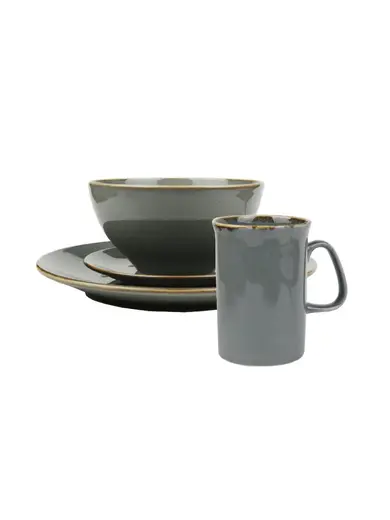 Набор из 4 предметов Porland Seasons (тарелка d 18 см, салатник d 16 см, кружка 325 мл, тарелка d 26 см), фарфор, цвет темно-серый