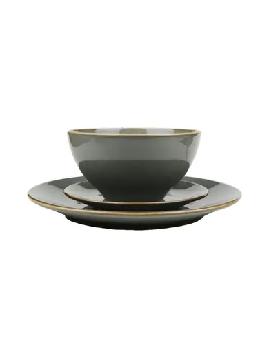 Набор из 4 предметов Porland Seasons (тарелка d 18 см, салатник d 16 см, кружка 325 мл, тарелка d 26 см), фарфор, цвет темно-серый