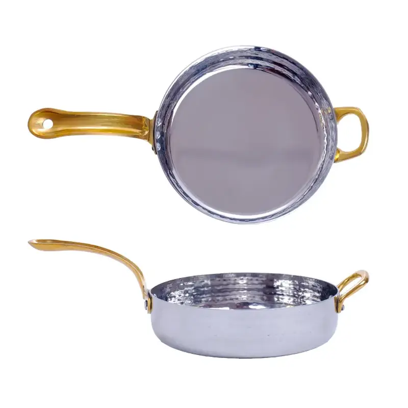 Сковорода порц. d=15,5 см. h=4 см. нерж. глубокая с 2 ручками латунь MGsteel /1/36/