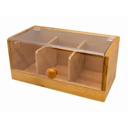 Контейнер для пакетиков чая 3 отд. 22*11*10 см. бамбук с пластик. прозрачной крышкой VB /1/