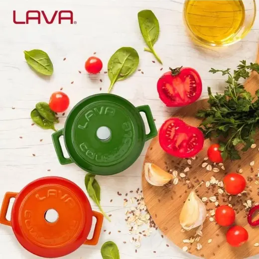 Кастрюля порционная круглая 0,35 л. чугун d=10 см. цвет синий/blue "TRENDY" LAVA