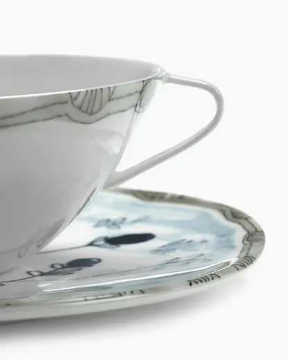 Чашка суповая с 2 ручками 350 мл + блюдце Mirtillo Tea Midnight Flowers