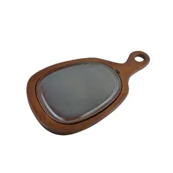 Блюдо для подачи 24,5*20,5 см. h=2,5 см. с ручкой на дерев. подставке, фарфор серия Глоир Bonna /1/6/