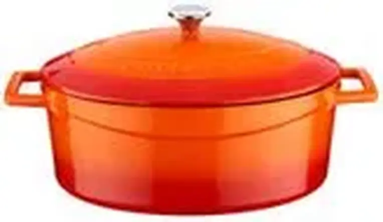 Кастрюля 3,19 л, овальная 25x20см, h 11 см, с крышкой, чугун, цвет оранжевый