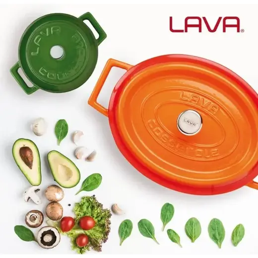 Кастрюля 3,19 л, овальная 25x20см, h 11 см, с крышкой, чугун, цвет оранжевый