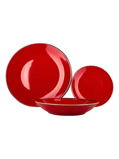 Сервиз столовый, 18 предметов Porland Seasons (6 обеденных тарелок 28 см; 6 десертных тарелок 18 см; 6 глубоких тарелок 500 мл, 21 см ) красный