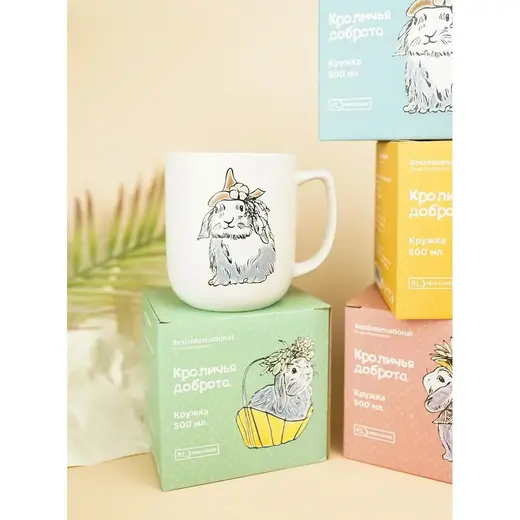 Кружка 500 мл белая "Кроличья доброта" зеленая внутри P.L. Proff Cuisine