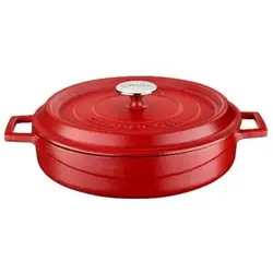 Кастрюля низкая с крышкой, 3,51 л, d 28 см, чугун, цвет красный
