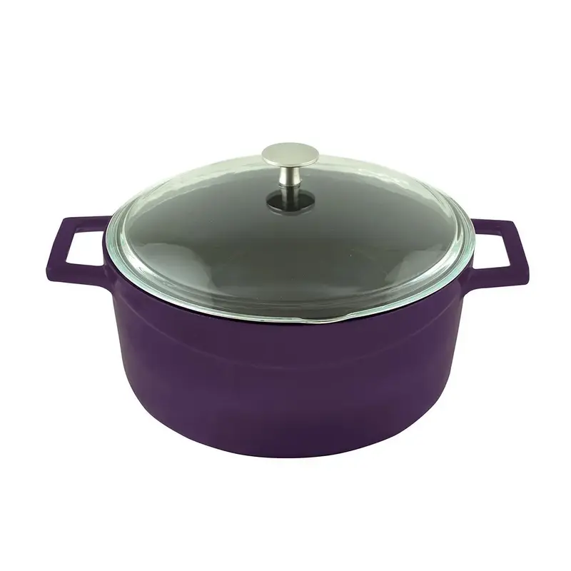 Чугунная эмалированная кастрюля со стеклянной крышкой 6,71 л, 28 см, фиолетовый