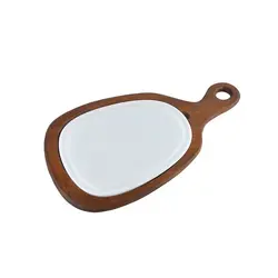 Блюдо для подачи 24,5*20,5 см. h=2,5 см. с ручкой на дерев. подставке, фарфор серия Белый Bonna /1/6/ 