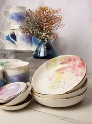 COSMOS MIXED COLOUR Сервиз столовый Porland Seasons 18 предметов на 6 персон (тарелка мелкая 20 см - 6 шт., кружка с ручкой 380 мл - 6 шт., салатник 17 см - 3 шт.,соусник 10 см - 3 шт.)