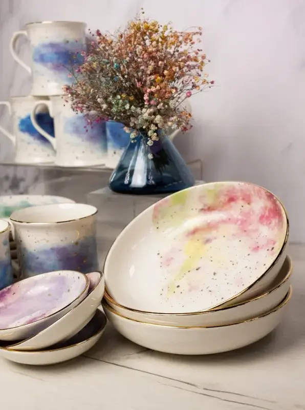 COSMOS MIXED COLOUR Сервиз столовый Porland Seasons 18 предметов на 6 персон (тарелка мелкая 20 см - 6 шт., кружка с ручкой 380 мл - 6 шт., салатник 17 см - 3 шт.,соусник 10 см - 3 шт.)