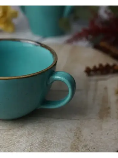 Чайный сервиз Porland Seasons, бирюзовый, на 2 персоны (Кружка 340 мл - 2 шт; Блюдце 16 см - 2 шт; Чайник 500 мл - 1 шт)