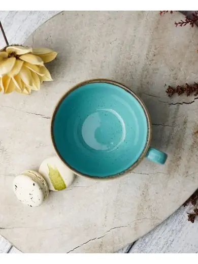 Чайный сервиз Porland Seasons, бирюзовый, на 2 персоны (Кружка 340 мл - 2 шт; Блюдце 16 см - 2 шт; Чайник 500 мл - 1 шт)