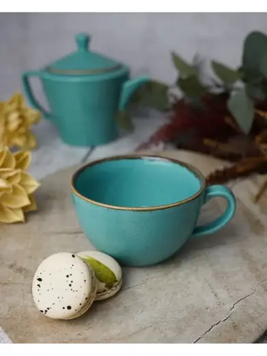 Чайный сервиз Porland Seasons, бирюзовый, на 2 персоны (Кружка 340 мл - 2 шт; Блюдце 16 см - 2 шт; Чайник 500 мл - 1 шт)