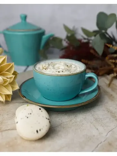 Чайный сервиз Porland Seasons, бирюзовый, на 2 персоны (Кружка 340 мл - 2 шт; Блюдце 16 см - 2 шт; Чайник 500 мл - 1 шт)
