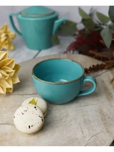 Чайный сервиз Porland Seasons, бирюзовый, на 2 персоны (Кружка 340 мл - 2 шт; Блюдце 16 см - 2 шт; Чайник 500 мл - 1 шт)