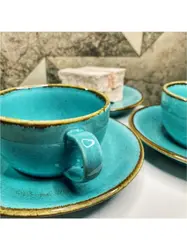 Чайный сервиз Porland Seasons, бирюзовый, на 2 персоны (Кружка 340 мл - 2 шт; Блюдце 16 см - 2 шт; Чайник 500 мл - 1 шт)