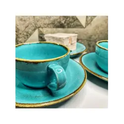 Чайный сервиз Porland Seasons, бирюзовый, на 2 персоны (Кружка 340 мл - 2 шт; Блюдце 16 см - 2 шт; Чайник 500 мл - 1 шт)