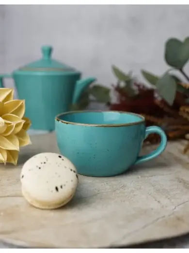 Чайный сервиз Porland Seasons, бирюзовый, на 2 персоны (Кружка 340 мл - 2 шт; Блюдце 16 см - 2 шт; Чайник 500 мл - 1 шт)