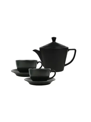 Чайный сервиз Porland Seasons  черный, на 2 персоны (Кружка 340 мл - 2 шт; Блюдце 16 см - 2 шт; Чайник 500 мл - 1 шт)