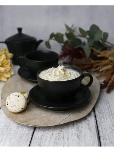 Чайный сервиз Porland Seasons  черный, на 2 персоны (Кружка 340 мл - 2 шт; Блюдце 16 см - 2 шт; Чайник 500 мл - 1 шт)