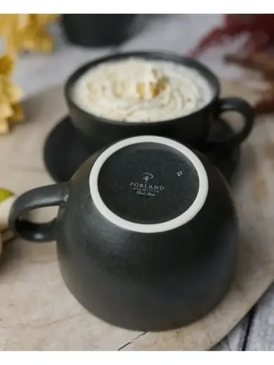 Чайный сервиз Porland Seasons  черный, на 2 персоны (Кружка 340 мл - 2 шт; Блюдце 16 см - 2 шт; Чайник 500 мл - 1 шт)