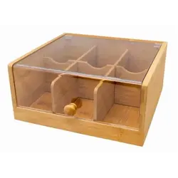 Контейнер для пакетиков чая 6 отд. 22*21*10 см. бамбук с пластик. прозрачной крышкой VB /1/