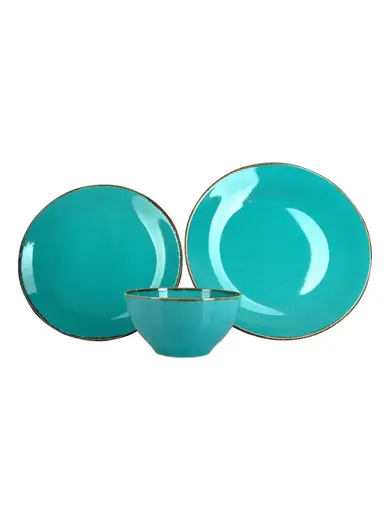 Набор обеденный 3 предмета Porland Seasons (1 тарелка обеденная 28 см, 1 тарелка обеденная 24 см, 1 миска 14 см 500 мл) бирюзовый