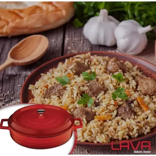 Кастрюля 2,47 л, d 24 см, с крышкой, чугун, цвет красный