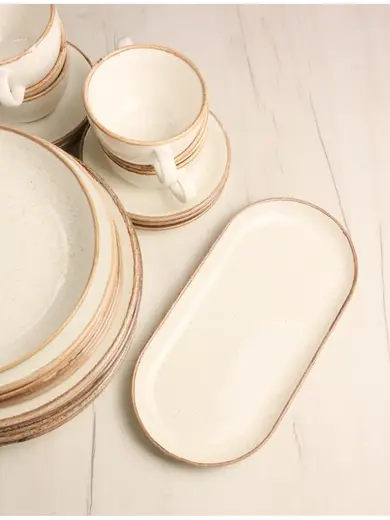 Сервиз Porland Seasons бежевый, 32 предметов, на 6 персон (Салатник 830 мл - 1 шт; Блюдо овальное - 1 шт; Миска 770 мл - 6 шт; Тарелка 28 см - 6 шт; Тарелка 24 см - 6 шт; Кружка 340 мл - 6 шт; Блюдце 16 см - 6 шт)