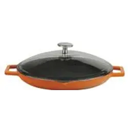 Сковорода с 2-мя ручками, d 30 см, со стеклянной крышкой, чугун, цвет оранжевый