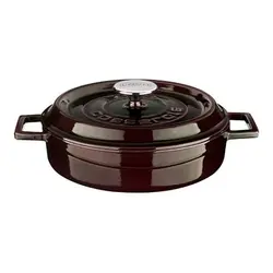 Кастрюля с чугунной крышкой низкая 2,47 л, внутр. размер d 24 см h 6 см, внеш. размер 32x25x7,5 см, чугун, цвет «баклажановая майолика»