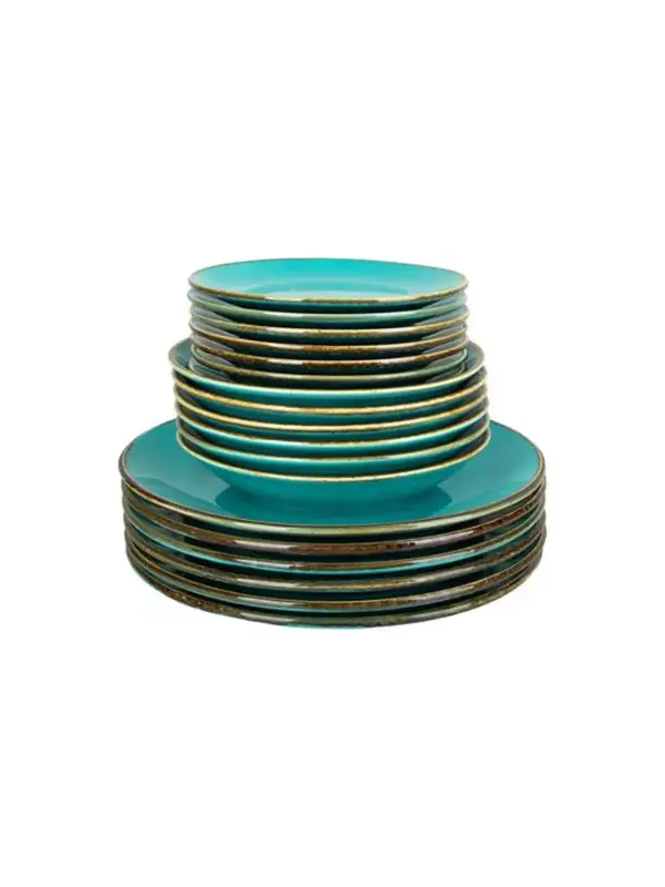 Сервиз столовый, 18 предметов Porland Seasons ( 6 обеденных тарелок 28 см; 6 десертных тарелок 18 см; 6 глубоких тарелок 500 мл, 21 см ) бирюзовый