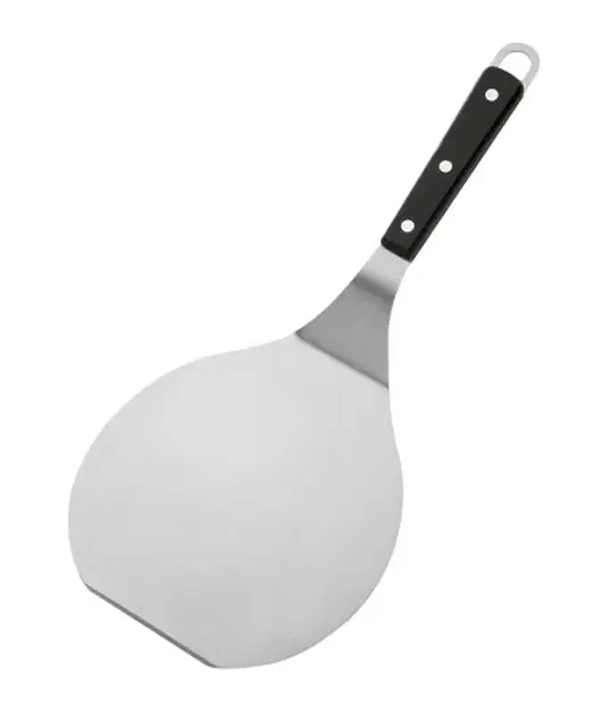 Лопатка 36 см. изогнутая раб.часть 17,5*16,5 см. нерж. широкая для котлет с пластик. ручкой, черная /1/