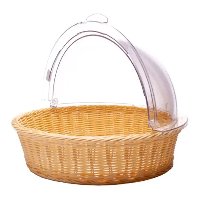 Корзина для хлеба круглая d=40 см. h=10 см. бежевая полиротанг с крышкой Roll-Top MGprof /1/