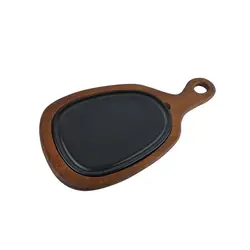 Блюдо для подачи 24,5*20,5 см. h=2,5 см. с ручкой на дерев. подставке, фарфор серия Черный Bonna /1/6/