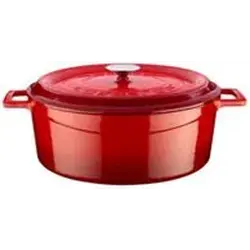 Кастрюля 4 л, овальная 27х20 см, с крышкой, чугун, цвет красный