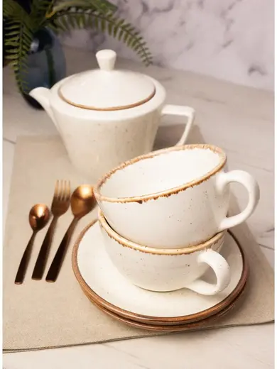 Чайный сервиз Porland Seasons  бежевый, на 2 персоны (Кружка 340 мл - 2 шт; Блюдце 16 см - 2 шт; Чайник 500 мл - 1 шт)