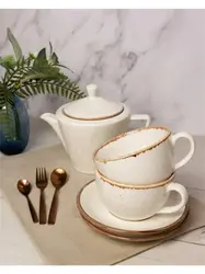 Чайный сервиз Porland Seasons  бежевый, на 2 персоны (Кружка 340 мл - 2 шт; Блюдце 16 см - 2 шт; Чайник 500 мл - 1 шт)