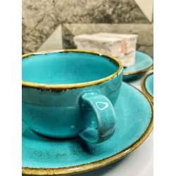 Чайный сервиз Porland Seasons, бирюзовый, на 2 персоны (Кружка 340 мл - 2 шт; Блюдце 16 см - 2 шт; Чайник 500 мл - 1 шт; Молочник 150 мл; Сахарница 210 мл)