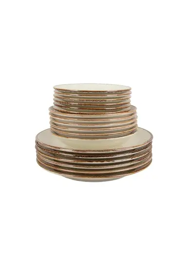 Сервиз столовый Porland Seasons, 18 предметов ( 6 обеденных тарелок 28 см; 6 десертных тарелок 18 см; 6 глубоких тарелок 500 мл, 21 см ) бежевый