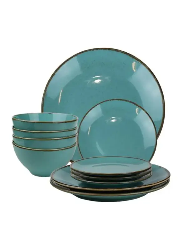 Набор из 12 предметов Porland Seasons (тарелка d 18 см – 4 шт, салатник d 16 см – 4 шт, тарелка d 26 см – 4 шт),  фарфор, цвет бирюзовый