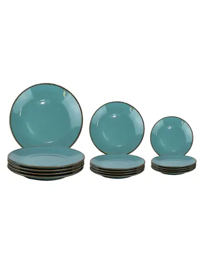 Набор из 12 предметов Porland Seasons (тарелка d 18 см – 4 шт, салатник d 16 см – 4 шт, тарелка d 26 см – 4 шт),  фарфор, цвет бирюзовый