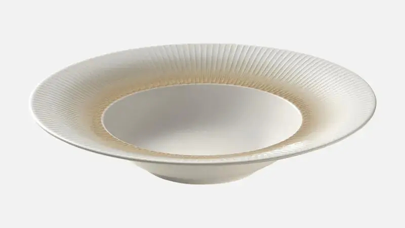 Тарелка глубокая с римом и рельефным бортом 250 мл, d 24 см, h 4,6 см, бежевый декор по внутренней кромке, Nature Infused