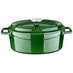 Кастрюля овальная с крышкой 4,67 л, 23x29см, чугун, цвет зеленый