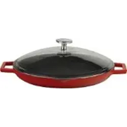 Сковорода с 2-мя ручками, d 26 см, со стеклянной крышкой, чугун, цвет красный