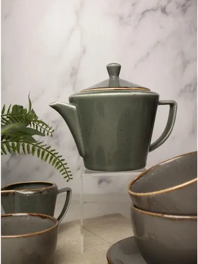 Чайный сервиз Porland Seasons, темно-серый, на 2 персоны (Кружка 340 мл - 2 шт; Блюдце 16 см - 2 шт; Чайник 500 мл - 1 шт; Молочник 150 мл; Сахарница 210 мл)