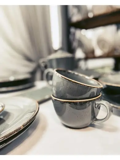 Чайный сервиз Porland Seasons, темно-серый, на 2 персоны (Кружка 340 мл - 2 шт; Блюдце 16 см - 2 шт; Чайник 500 мл - 1 шт; Молочник 150 мл; Сахарница 210 мл)